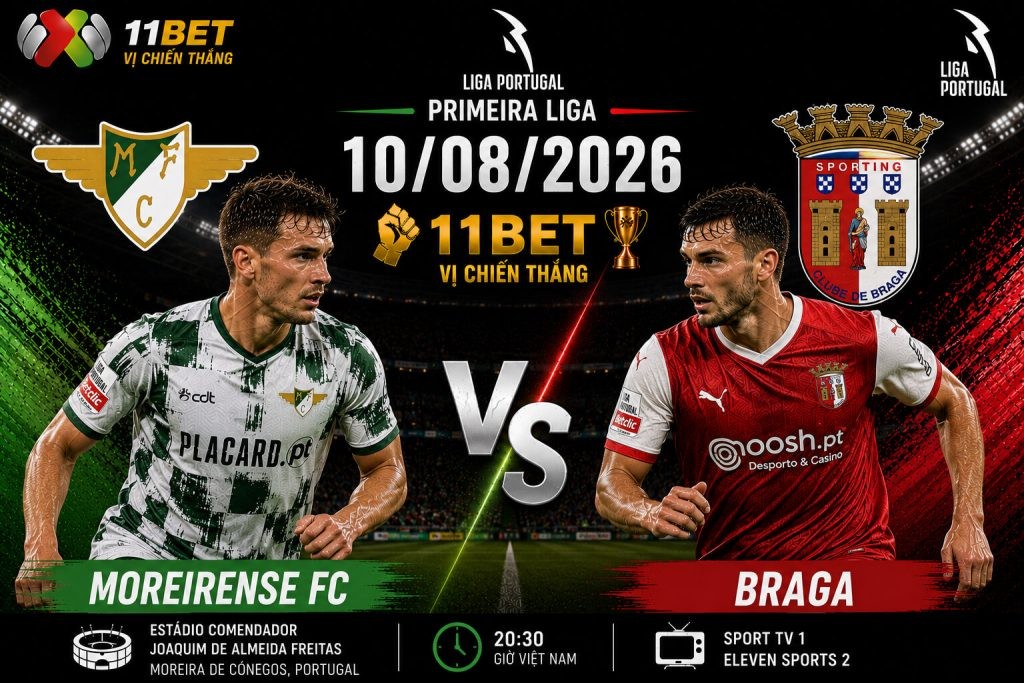 11BET Nhận định bóng đá Moreirense vs Braga 02h30 ngày 10/08: Khách sáng cửa giành trọn 3 điểm